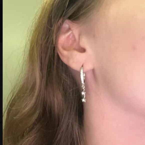 ⭐️Dainty Sparkling Silver Star C Hoop Dangle Drop Earrings - Picture 7 of 15